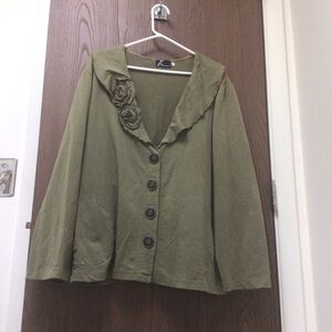 Fenini Olive Green Women's Tunic with Floral Detail 100% cotton, pockets, sz XL